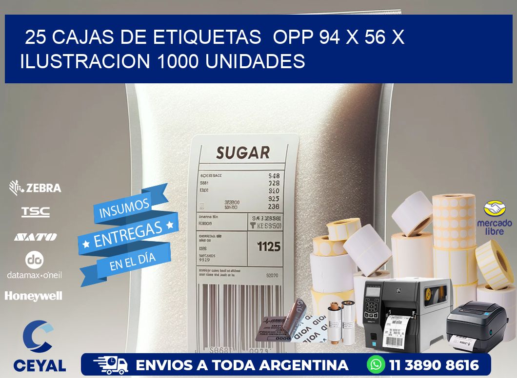 25 CAJAS DE ETIQUETAS  OPP 94 x 56 X ILUSTRACION 1000 UNIDADES