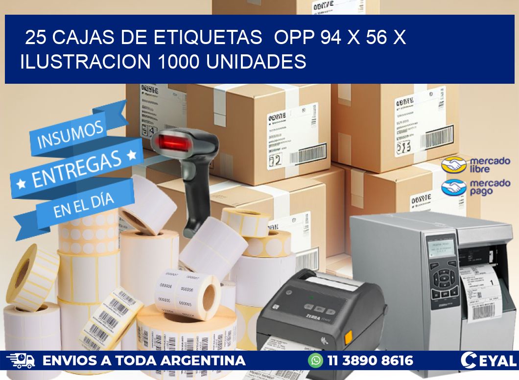 25 CAJAS DE ETIQUETAS  OPP 94 x 56 X ILUSTRACION 1000 UNIDADES