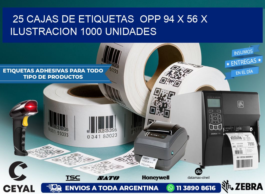 25 CAJAS DE ETIQUETAS  OPP 94 x 56 X ILUSTRACION 1000 UNIDADES