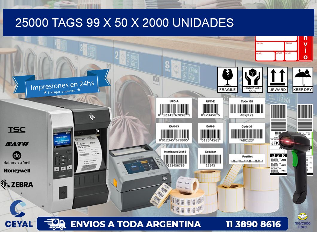 25000 TAGS 99 x 50 X 2000 UNIDADES