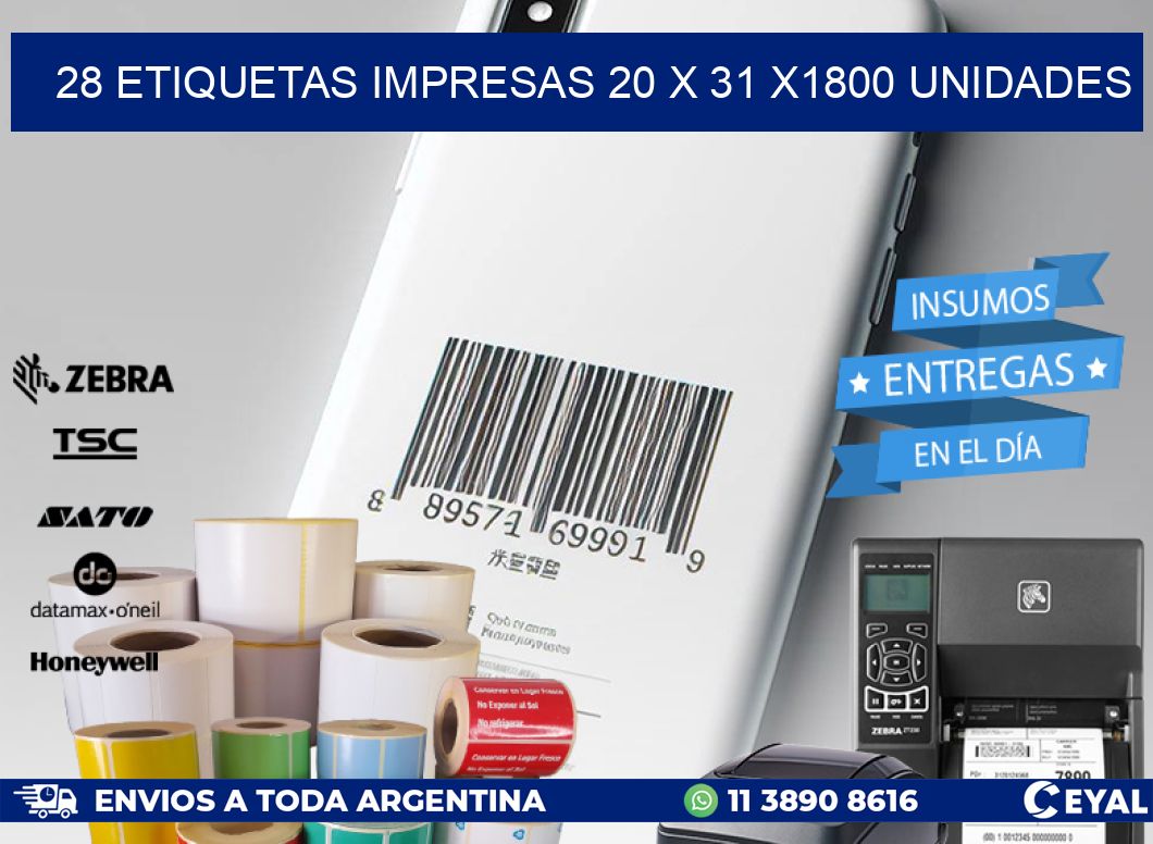 28 ETIQUETAS IMPRESAS 20 x 31 X1800 UNIDADES