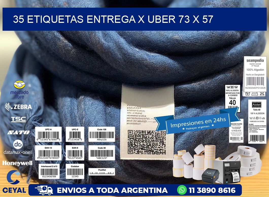 35 ETIQUETAS ENTREGA X UBER 73 x 57