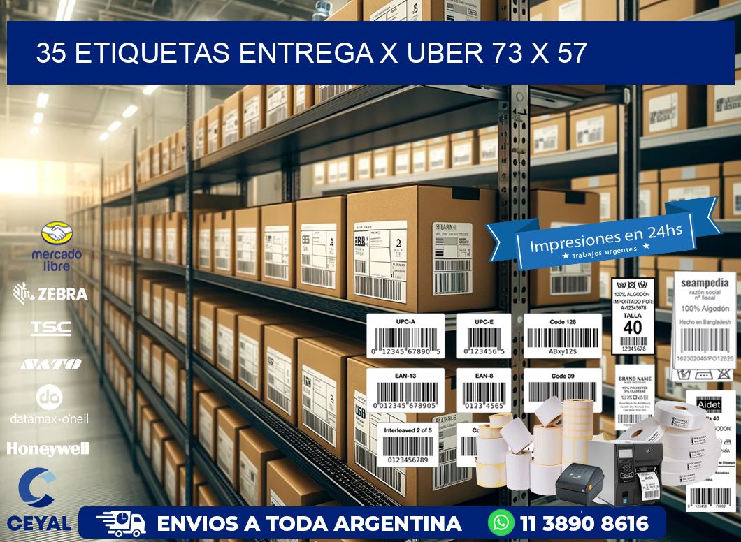 35 ETIQUETAS ENTREGA X UBER 73 x 57