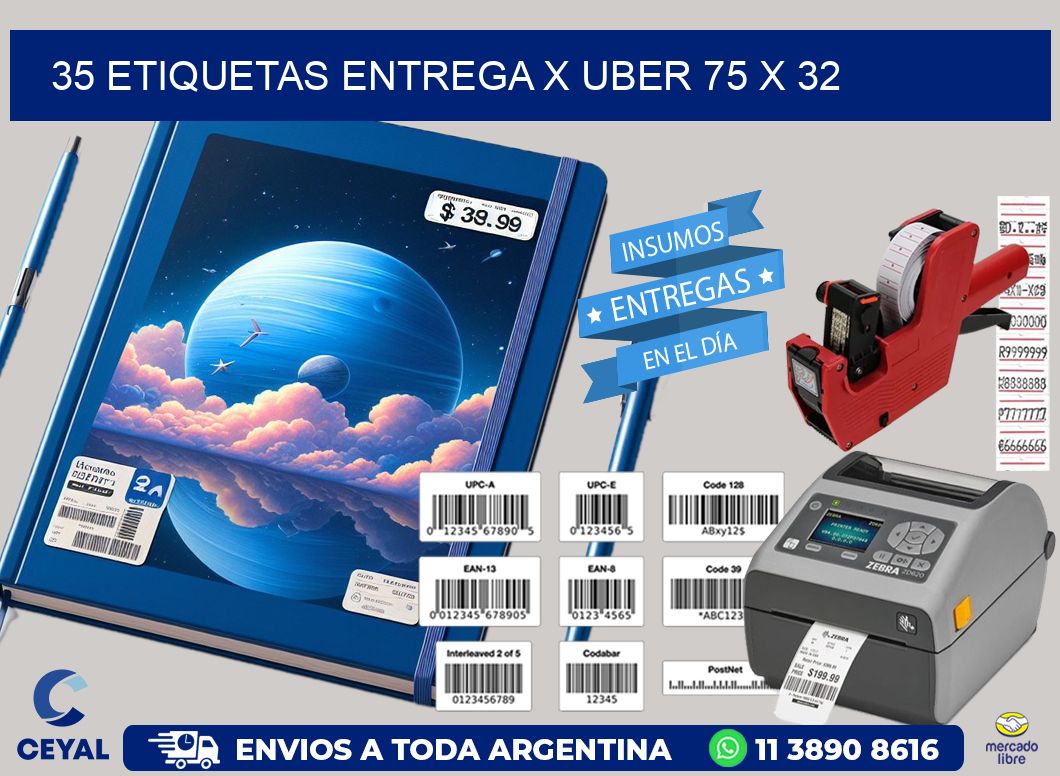 35 ETIQUETAS ENTREGA X UBER 75 x 32