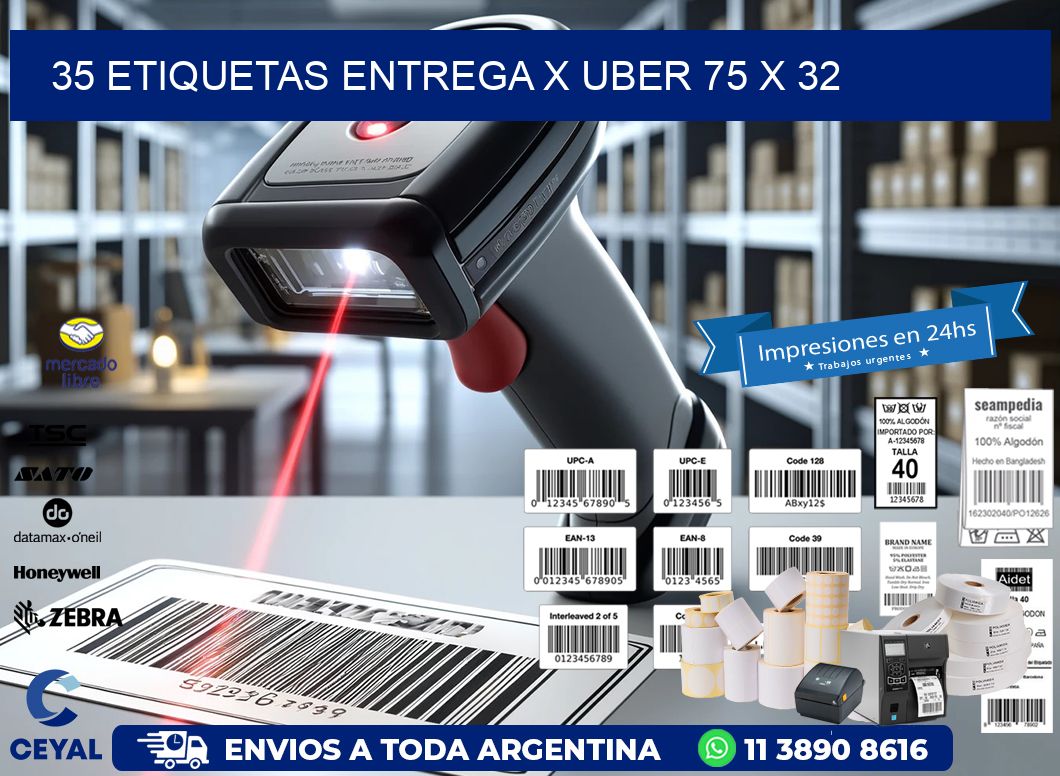 35 ETIQUETAS ENTREGA X UBER 75 x 32