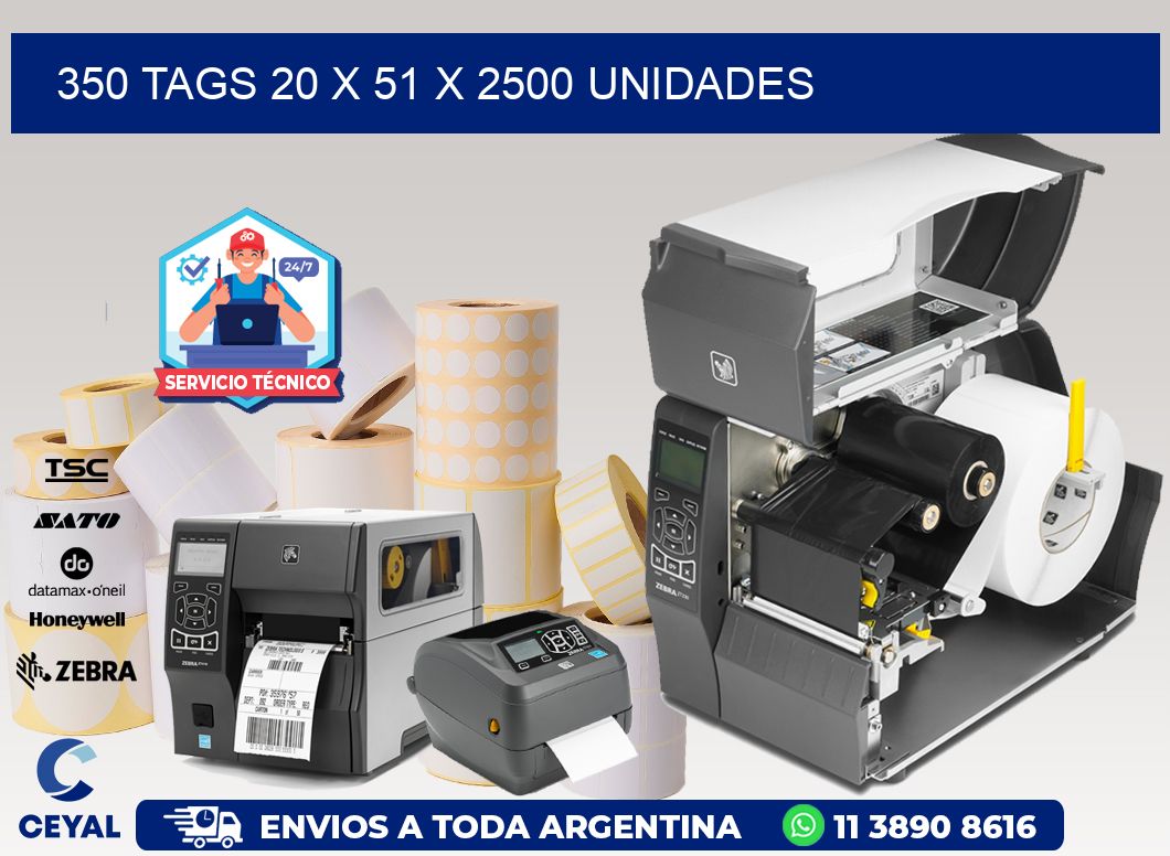 350 TAGS 20 x 51 X 2500 UNIDADES