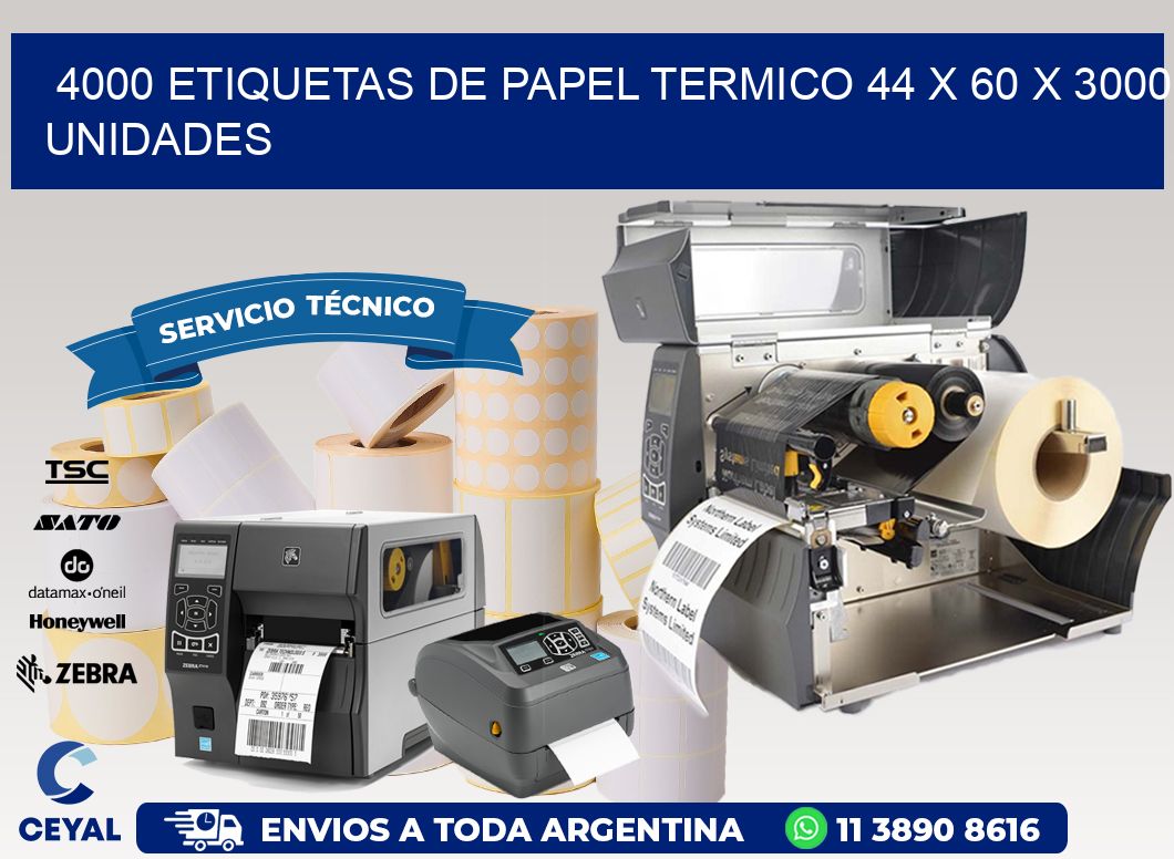 4000 ETIQUETAS DE PAPEL TERMICO 44 x 60 X 3000 UNIDADES