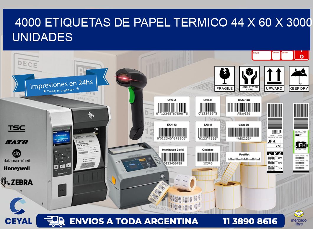 4000 ETIQUETAS DE PAPEL TERMICO 44 x 60 X 3000 UNIDADES