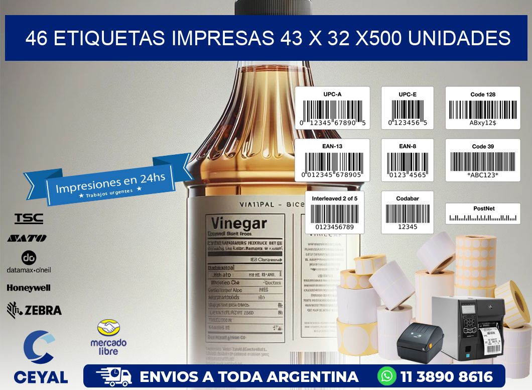 46 ETIQUETAS IMPRESAS 43 x 32 x500 UNIDADES