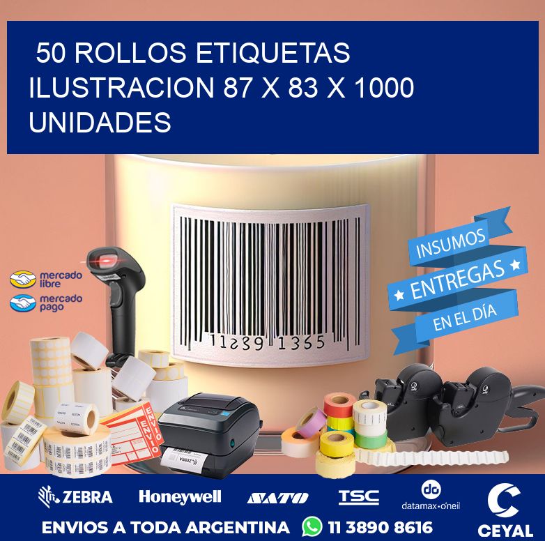 50 ROLLOS ETIQUETAS ILUSTRACION 87 x 83 X 1000 UNIDADES