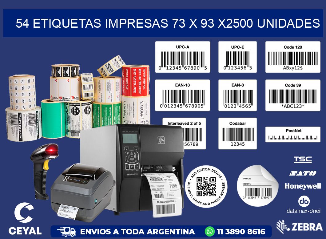 54 ETIQUETAS IMPRESAS 73 x 93 X2500 UNIDADES