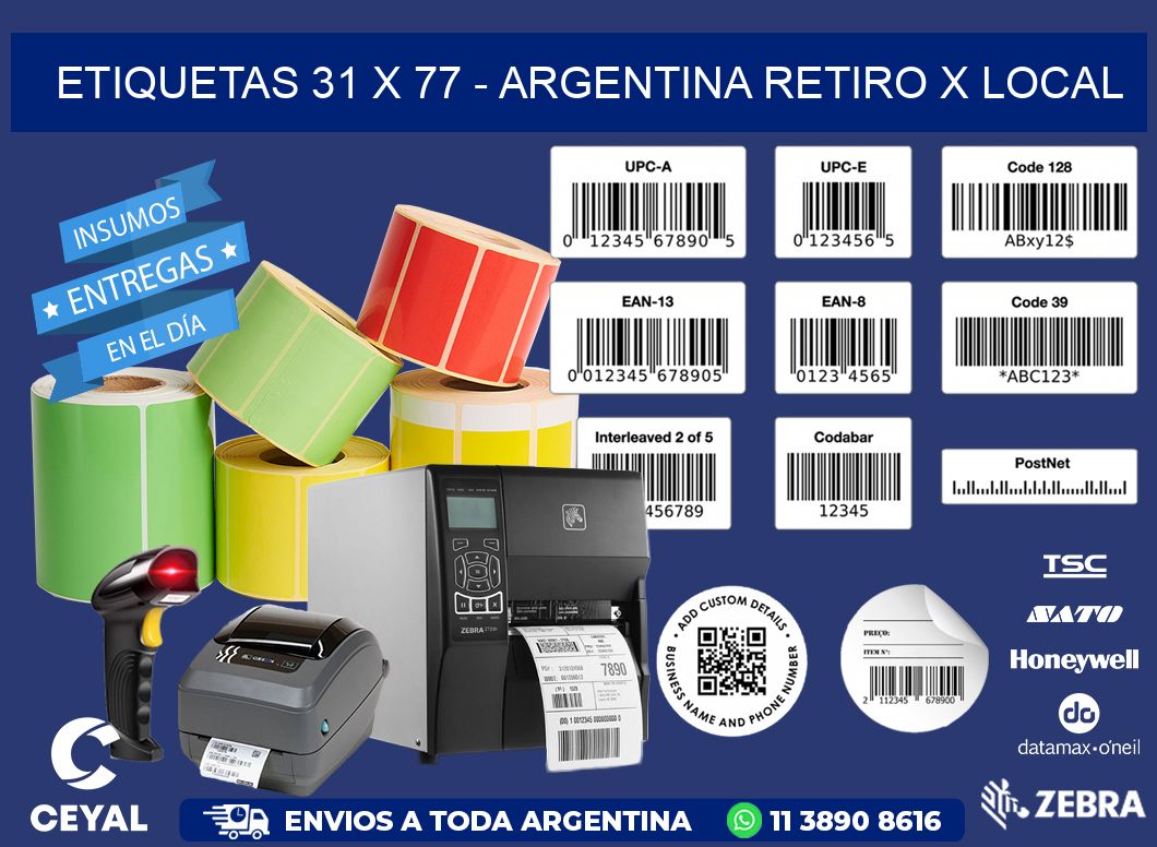 ETIQUETAS 31 x 77 - ARGENTINA RETIRO X LOCAL