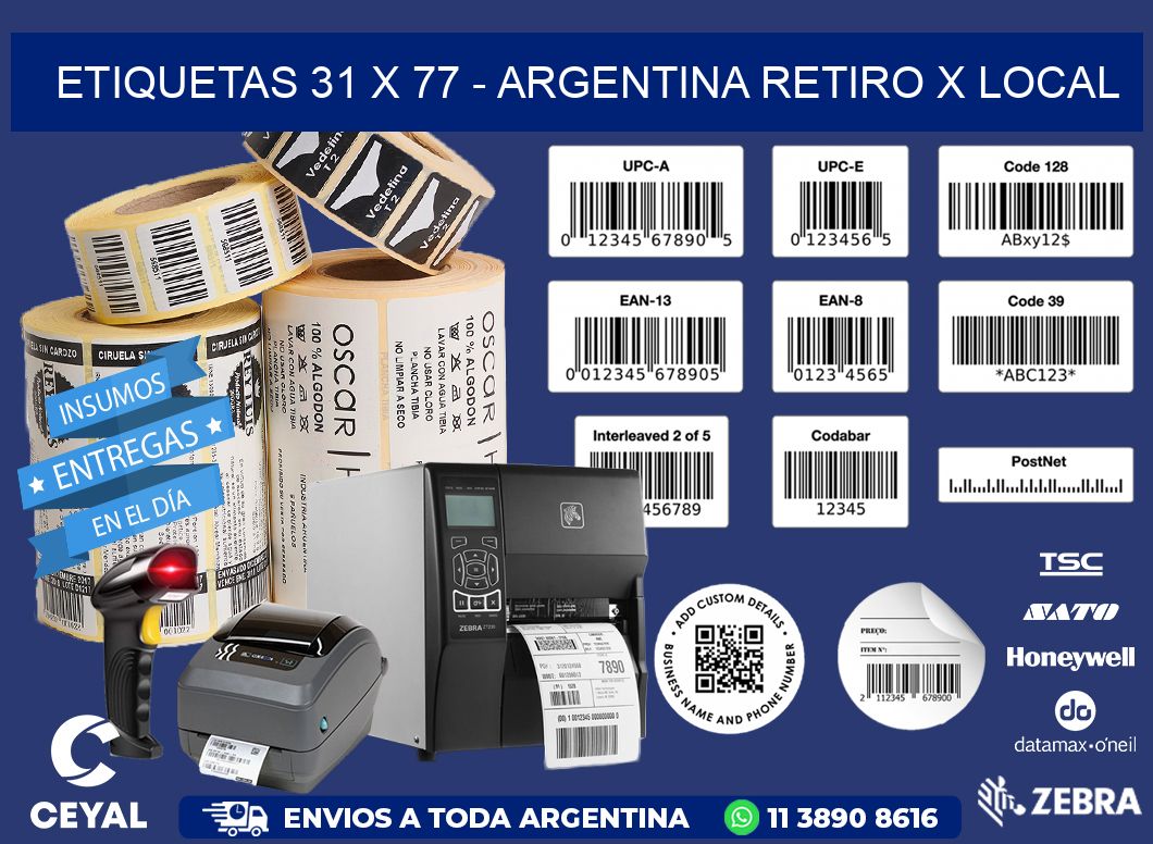 ETIQUETAS 31 x 77 - ARGENTINA RETIRO X LOCAL