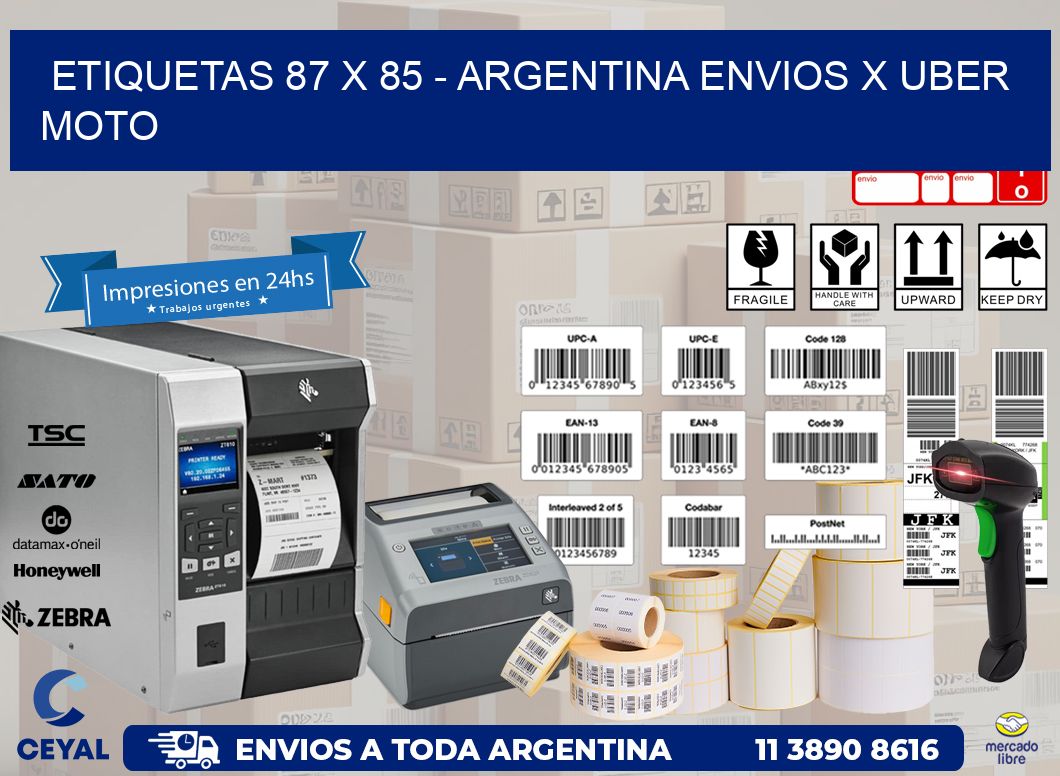 ETIQUETAS 87 x 85 - ARGENTINA ENVIOS X UBER MOTO