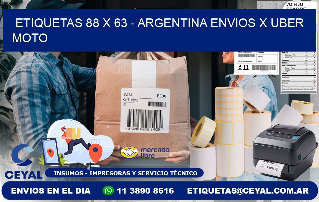 ETIQUETAS 88 x 63 - ARGENTINA ENVIOS X UBER MOTO