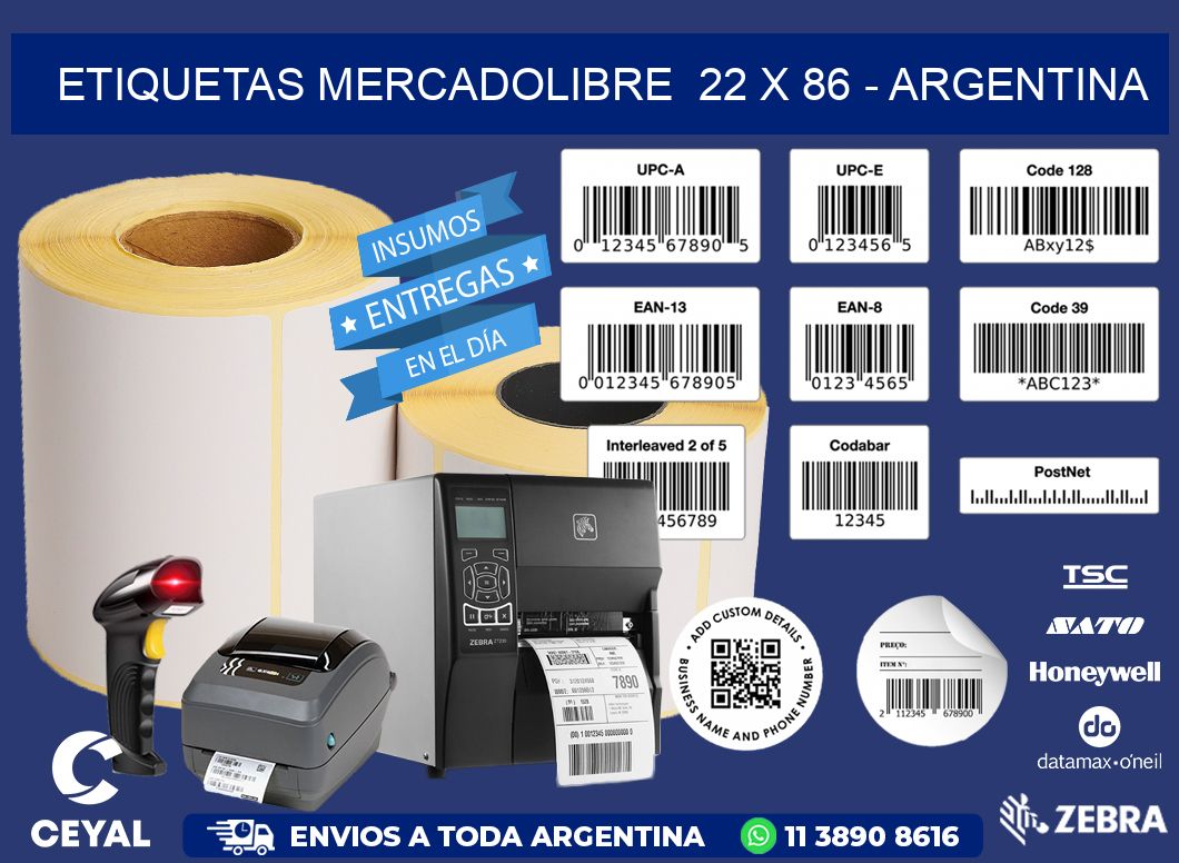 ETIQUETAS MERCADOLIBRE  22 x 86 - ARGENTINA