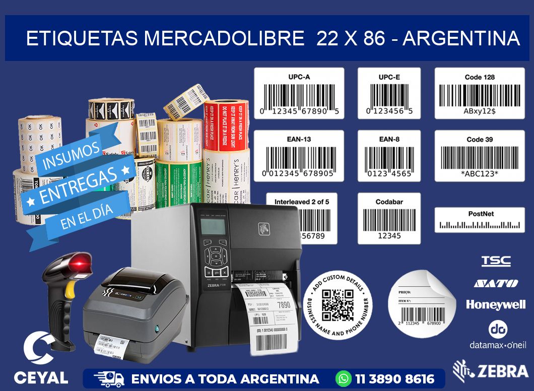 ETIQUETAS MERCADOLIBRE  22 x 86 - ARGENTINA