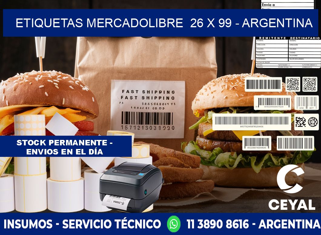 ETIQUETAS MERCADOLIBRE  26 x 99 - ARGENTINA