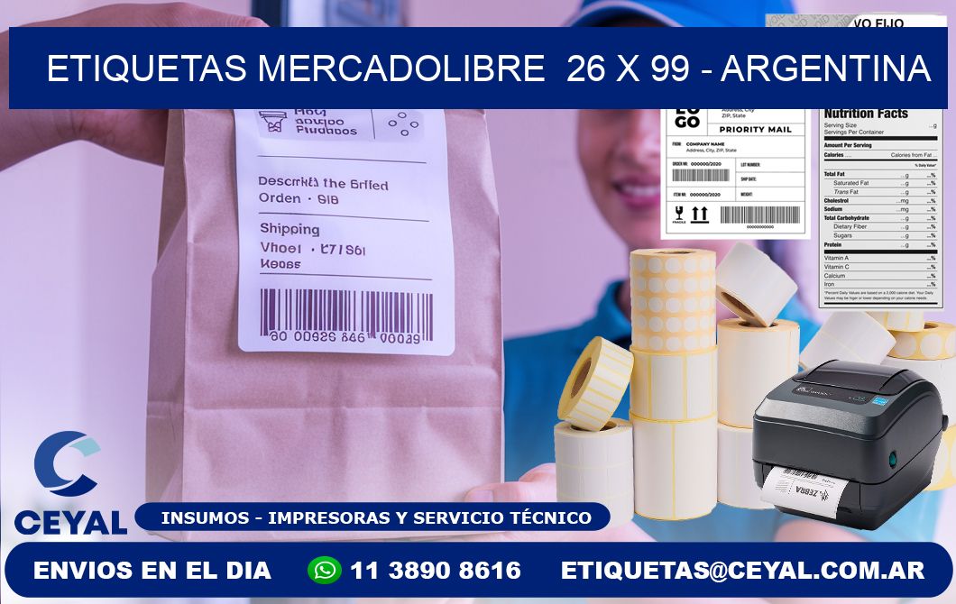 ETIQUETAS MERCADOLIBRE  26 x 99 - ARGENTINA