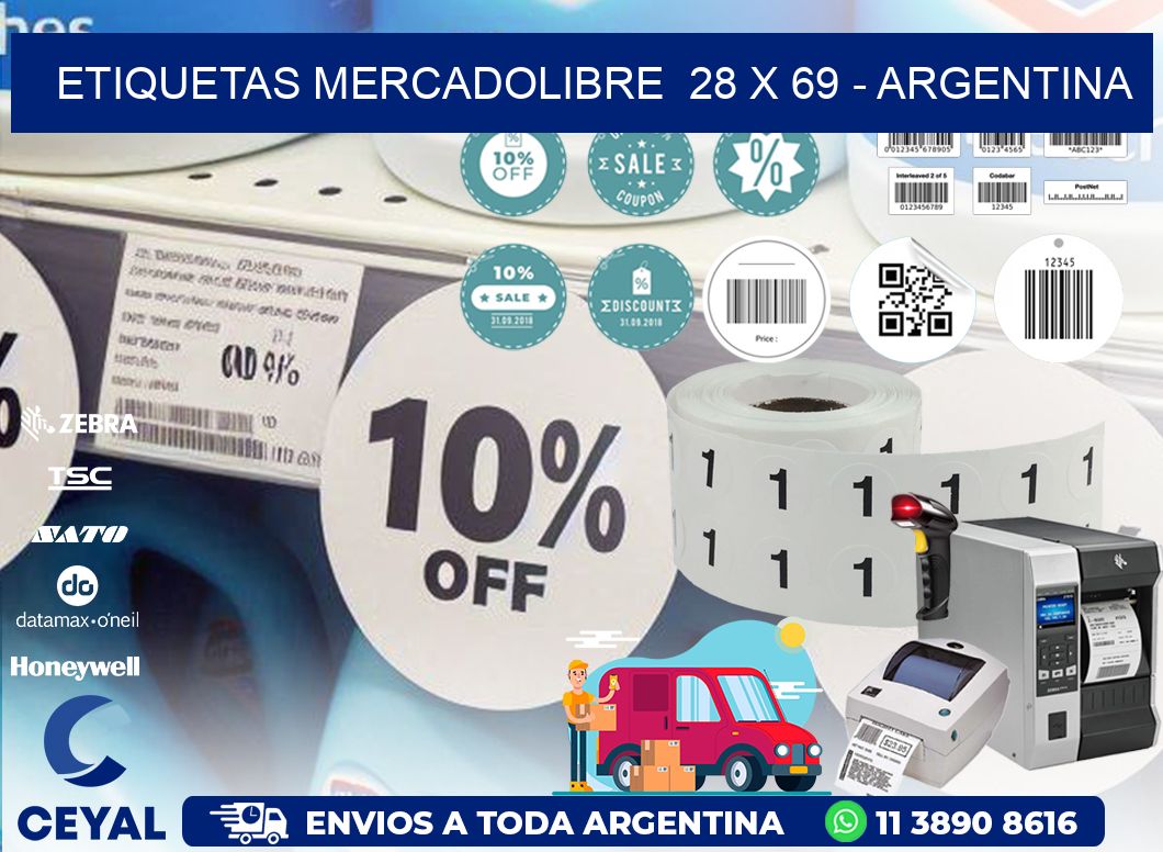 ETIQUETAS MERCADOLIBRE  28 x 69 - ARGENTINA