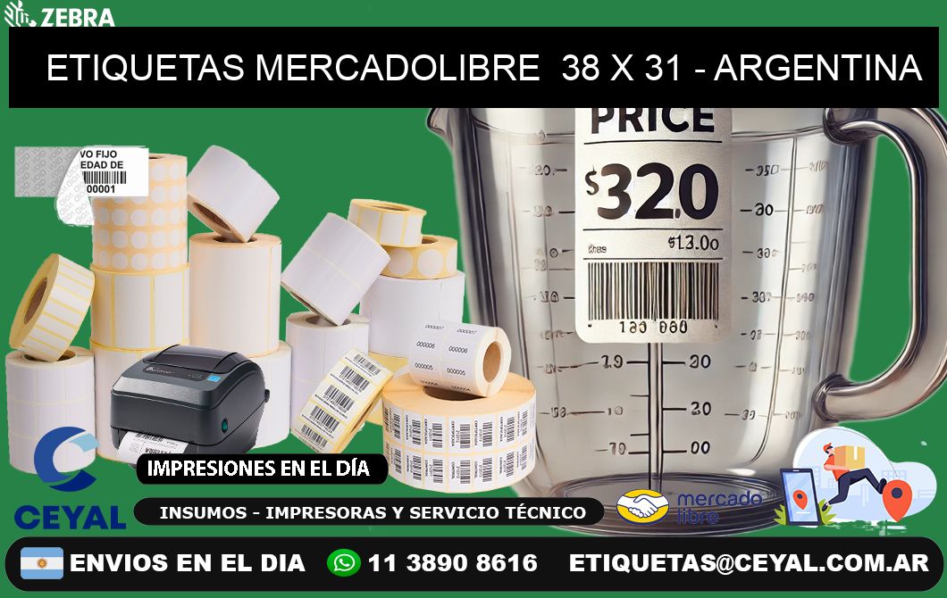 ETIQUETAS MERCADOLIBRE  38 x 31 - ARGENTINA