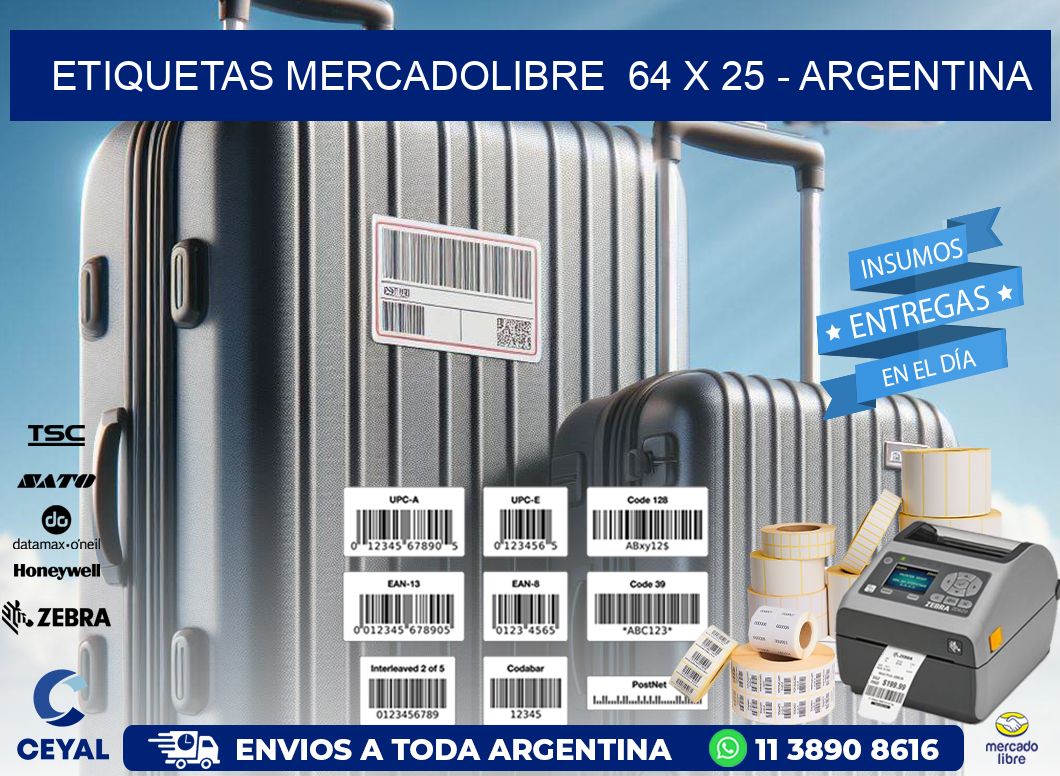 ETIQUETAS MERCADOLIBRE  64 x 25 - ARGENTINA