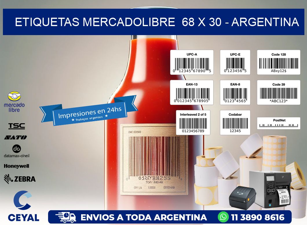 ETIQUETAS MERCADOLIBRE  68 x 30 - ARGENTINA