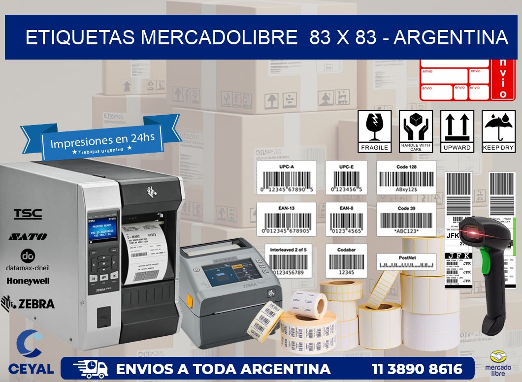 ETIQUETAS MERCADOLIBRE  83 x 83 – ARGENTINA