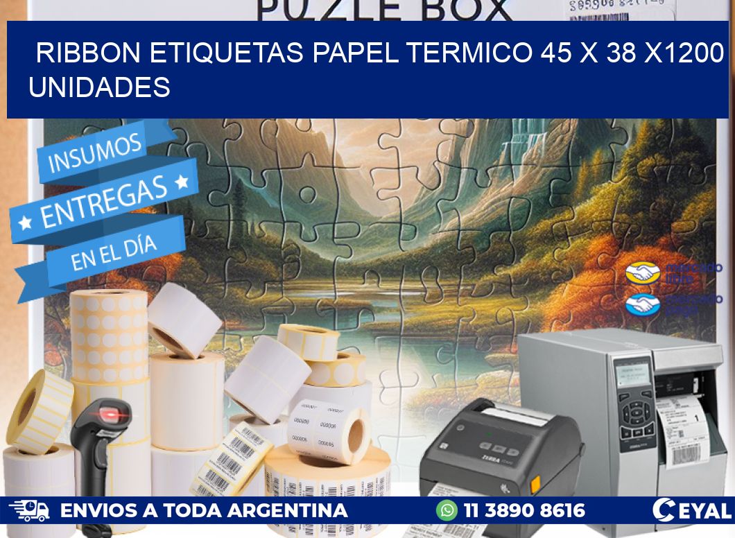 RIBBON ETIQUETAS PAPEL TERMICO 45 x 38 X1200 UNIDADES