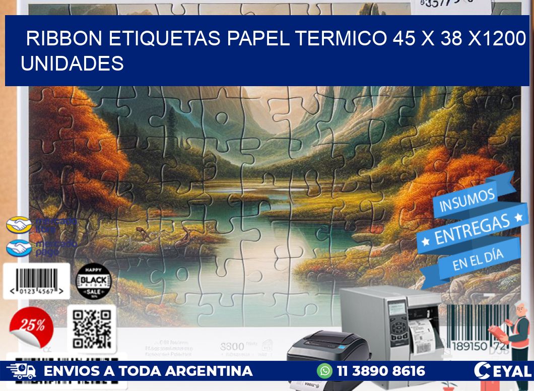 RIBBON ETIQUETAS PAPEL TERMICO 45 x 38 X1200 UNIDADES