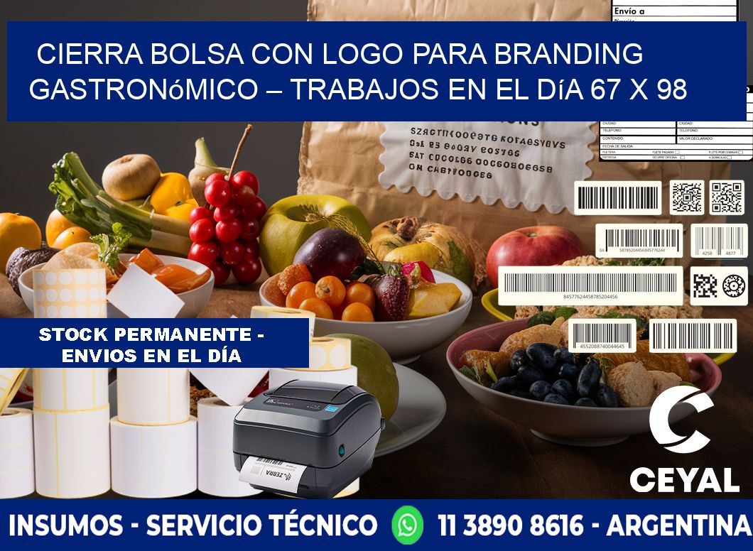 Cierra bolsa con logo para branding gastronómico – Trabajos en el día 67 x 98