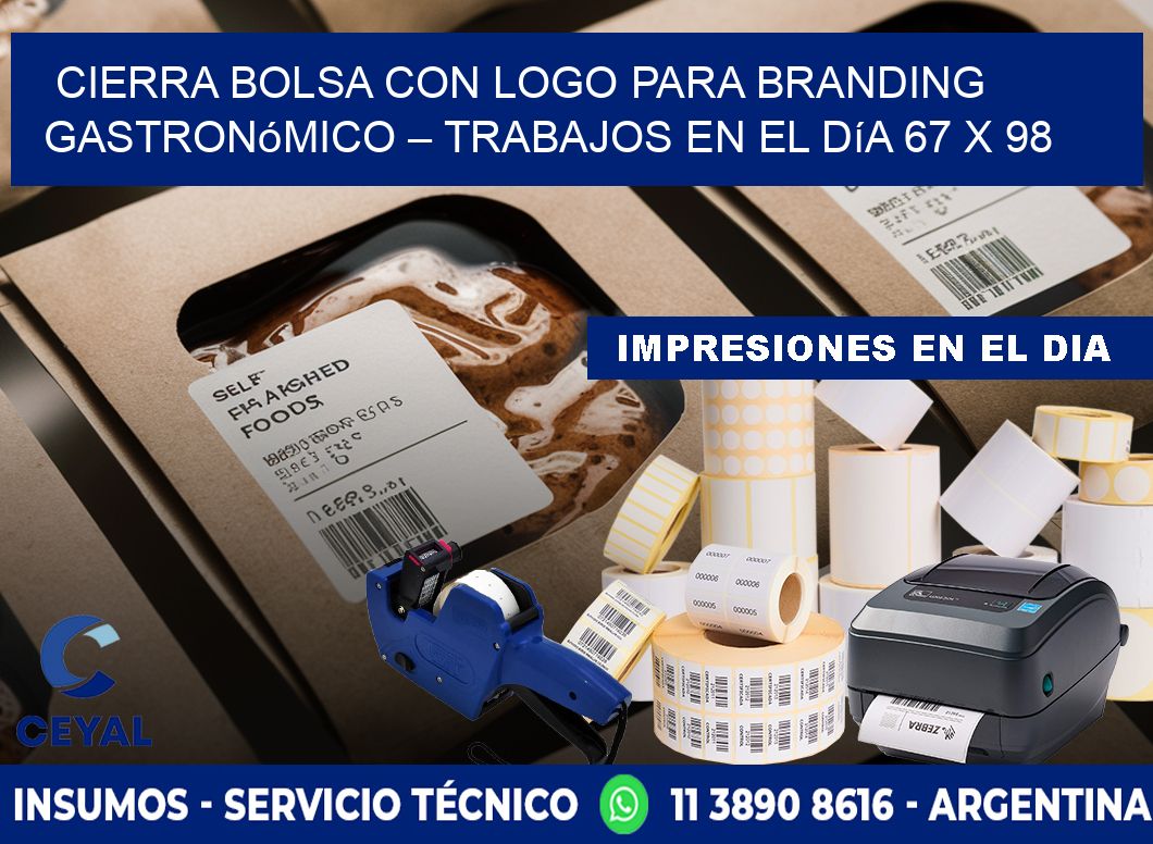 Cierra bolsa con logo para branding gastronómico – Trabajos en el día 67 x 98