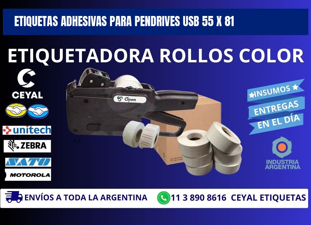 ETIQUETAS ADHESIVAS PARA PENDRIVES USB 55 x 81