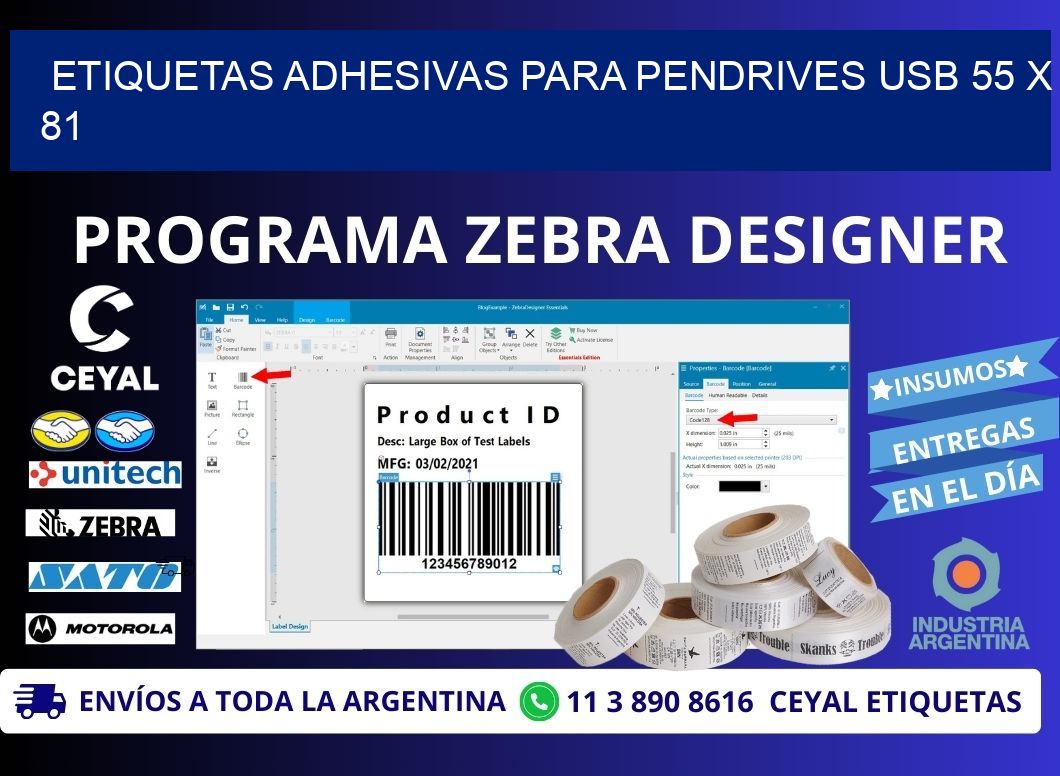 ETIQUETAS ADHESIVAS PARA PENDRIVES USB 55 x 81