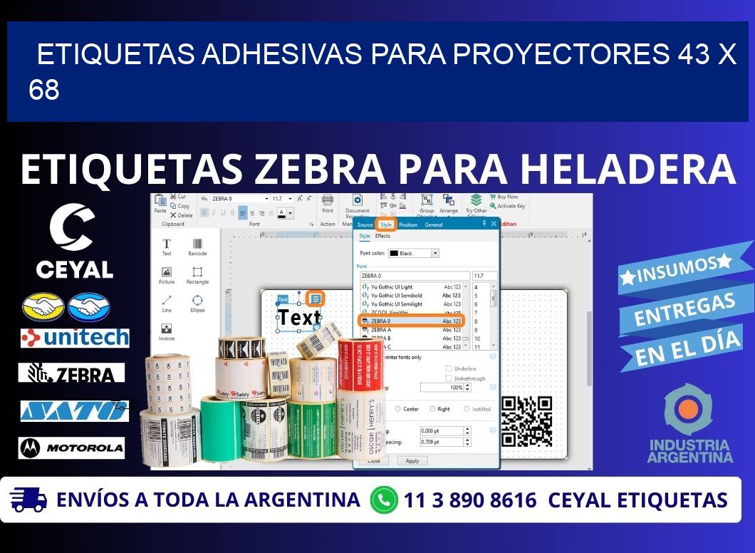 ETIQUETAS ADHESIVAS PARA PROYECTORES 43 x 68