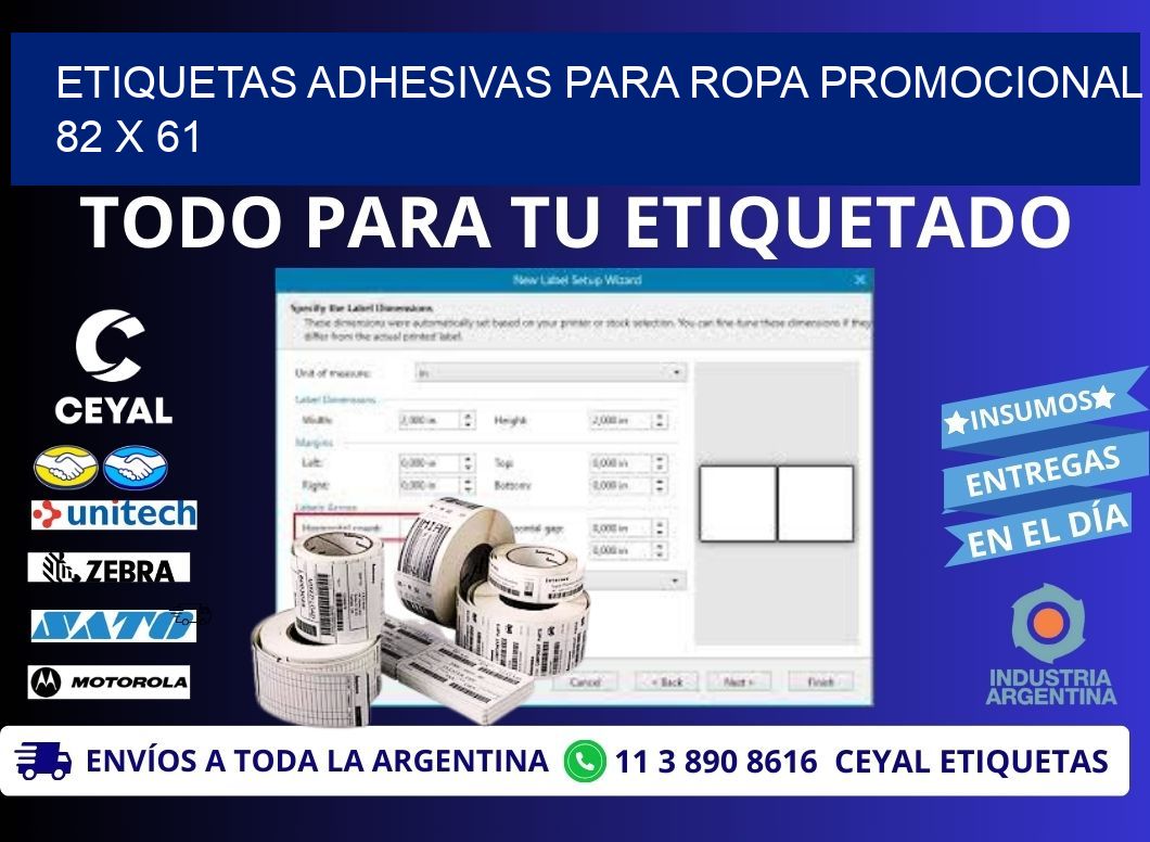 ETIQUETAS ADHESIVAS PARA ROPA PROMOCIONAL  82 x 61