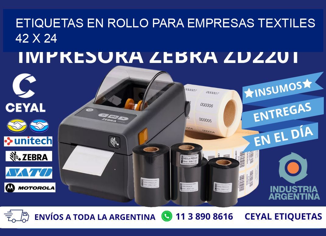 ETIQUETAS EN ROLLO PARA EMPRESAS TEXTILES  42 x 24