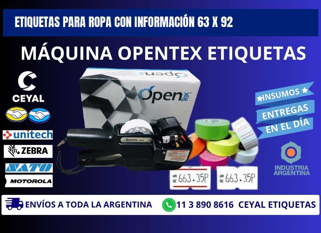 ETIQUETAS PARA ROPA CON INFORMACIÓN 63 x 92