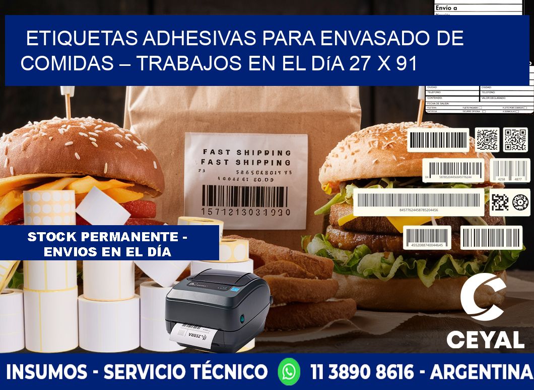 Etiquetas adhesivas para envasado de comidas – Trabajos en el día 27 x 91