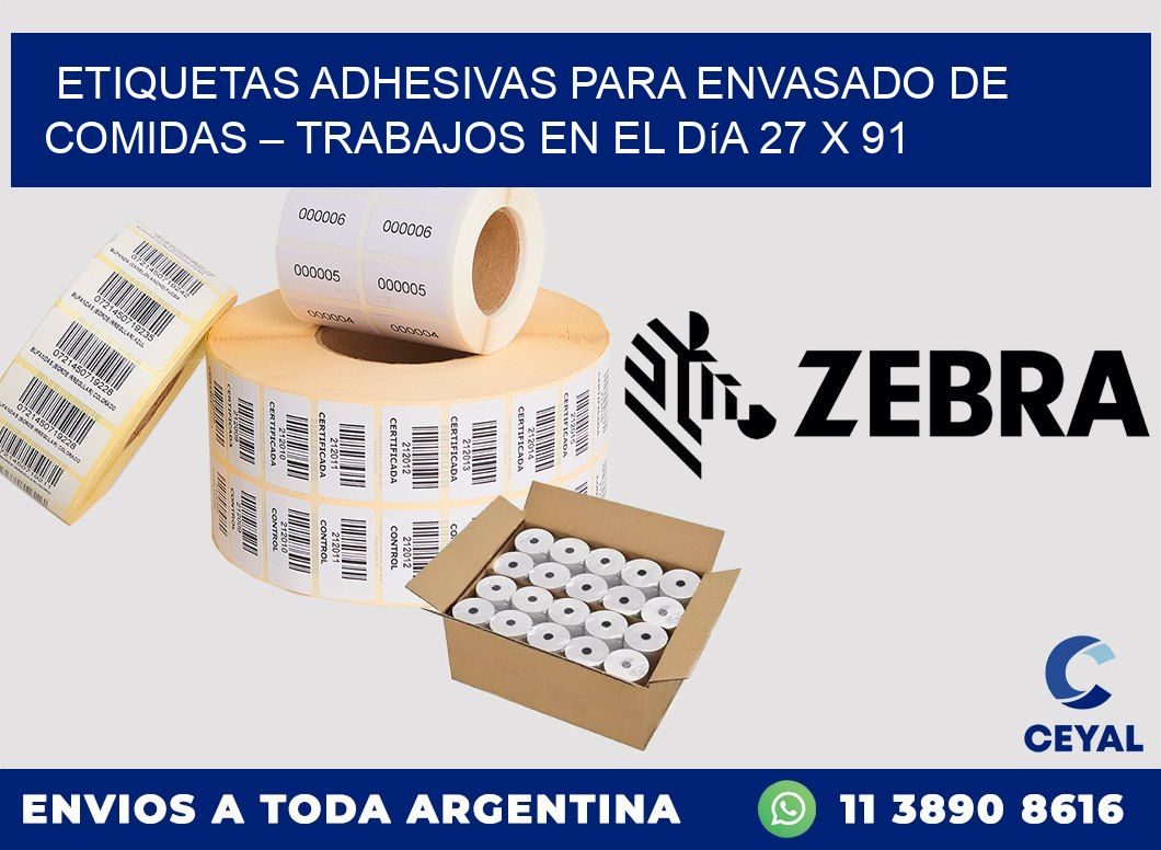 Etiquetas adhesivas para envasado de comidas – Trabajos en el día 27 x 91