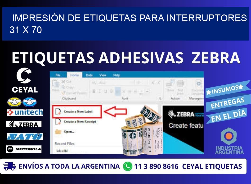 IMPRESIÓN DE ETIQUETAS PARA INTERRUPTORES 31 x 70