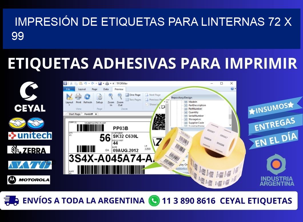 IMPRESIÓN DE ETIQUETAS PARA LINTERNAS 72 x 99