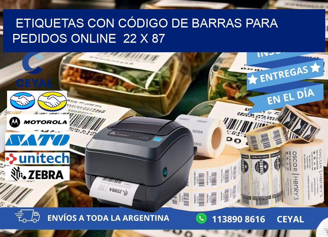 ETIQUETAS CON CÓDIGO DE BARRAS PARA PEDIDOS ONLINE  22 x 87