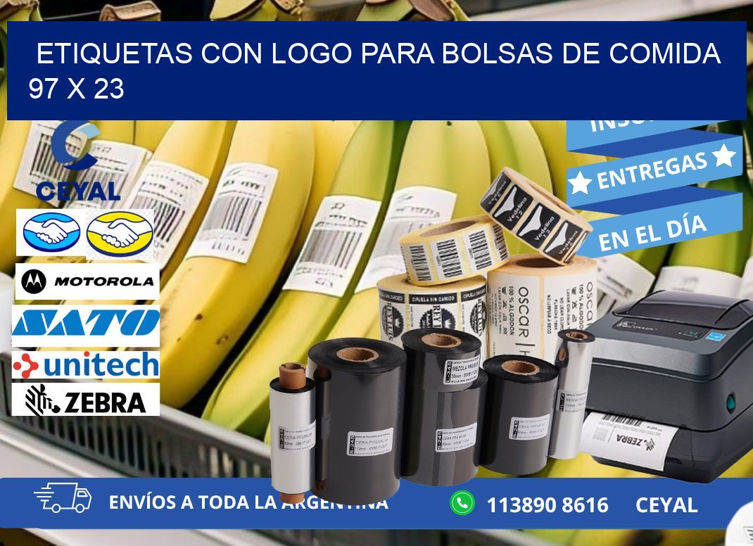 ETIQUETAS CON LOGO PARA BOLSAS DE COMIDA  97 x 23