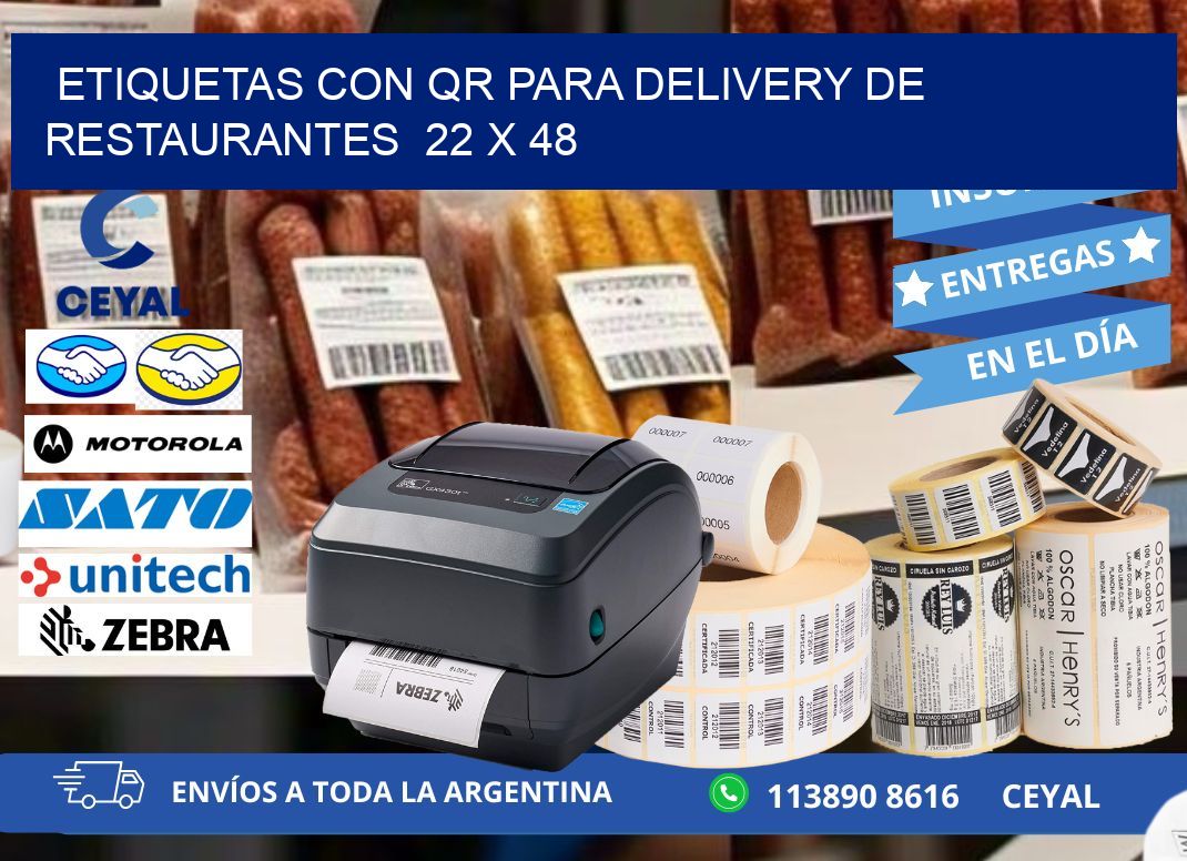 ETIQUETAS CON QR PARA DELIVERY DE RESTAURANTES  22 x 48