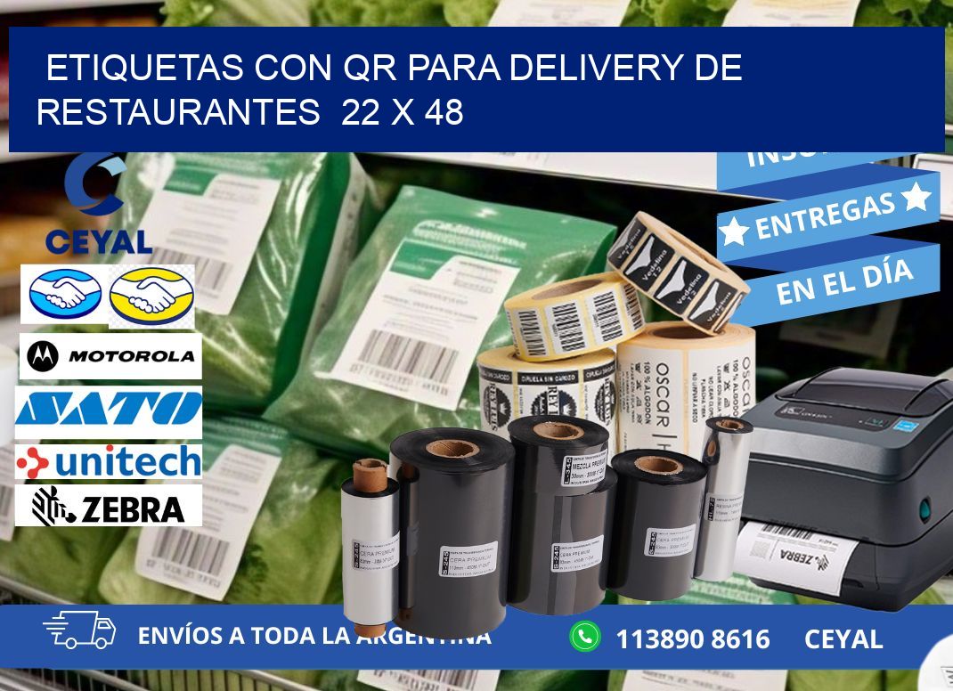 ETIQUETAS CON QR PARA DELIVERY DE RESTAURANTES  22 x 48