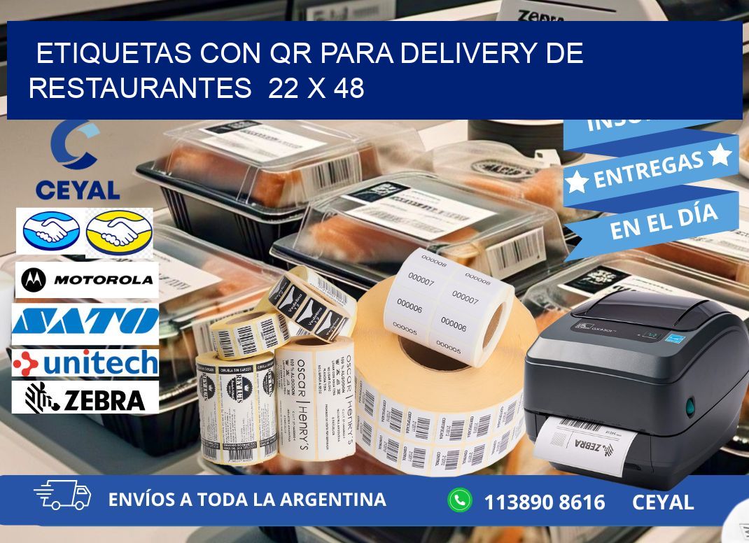 ETIQUETAS CON QR PARA DELIVERY DE RESTAURANTES  22 x 48