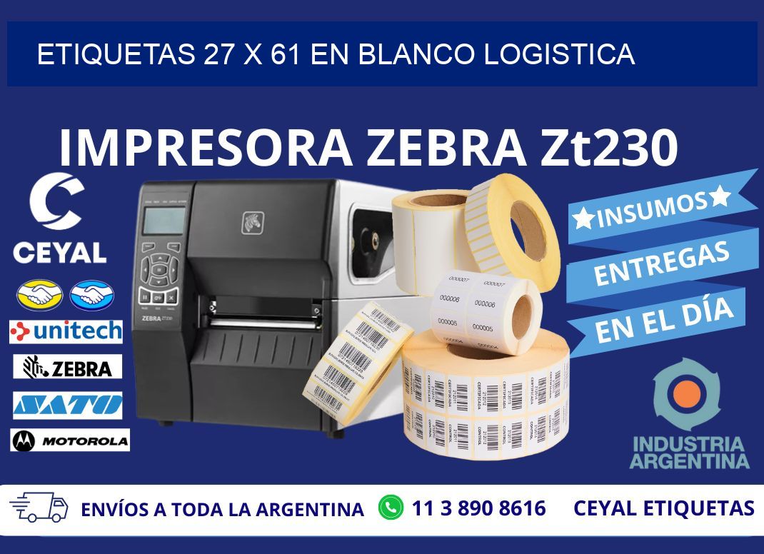 Etiquetas 27 x 61 en blanco logistica