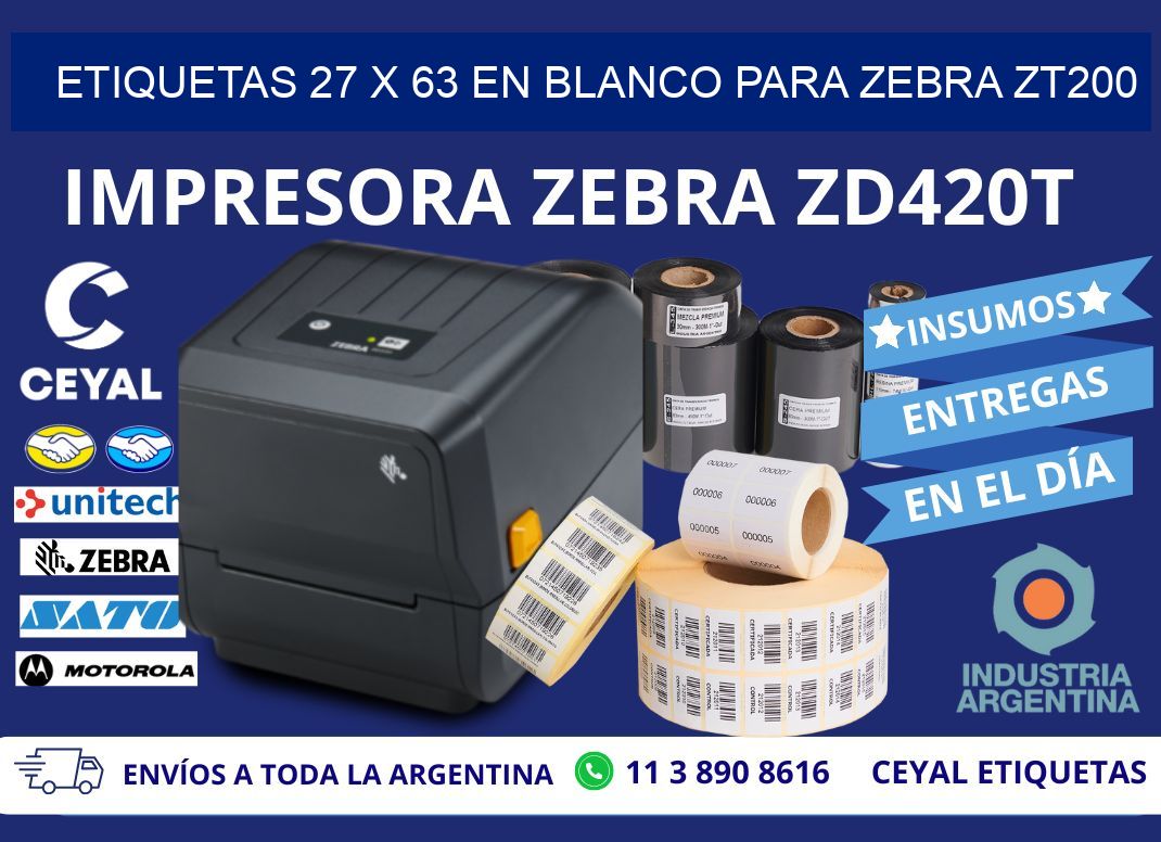 Etiquetas 27 x 63 en blanco para zebra zt200