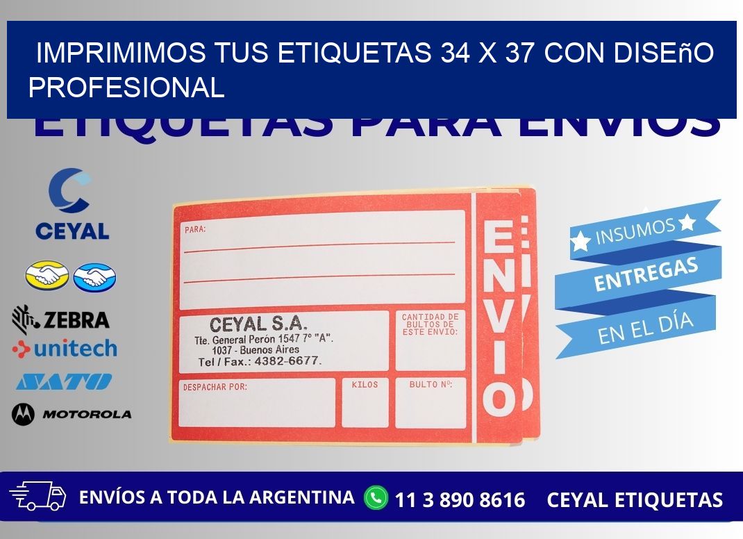 Imprimimos tus Etiquetas 34 x 37 con Diseño Profesional